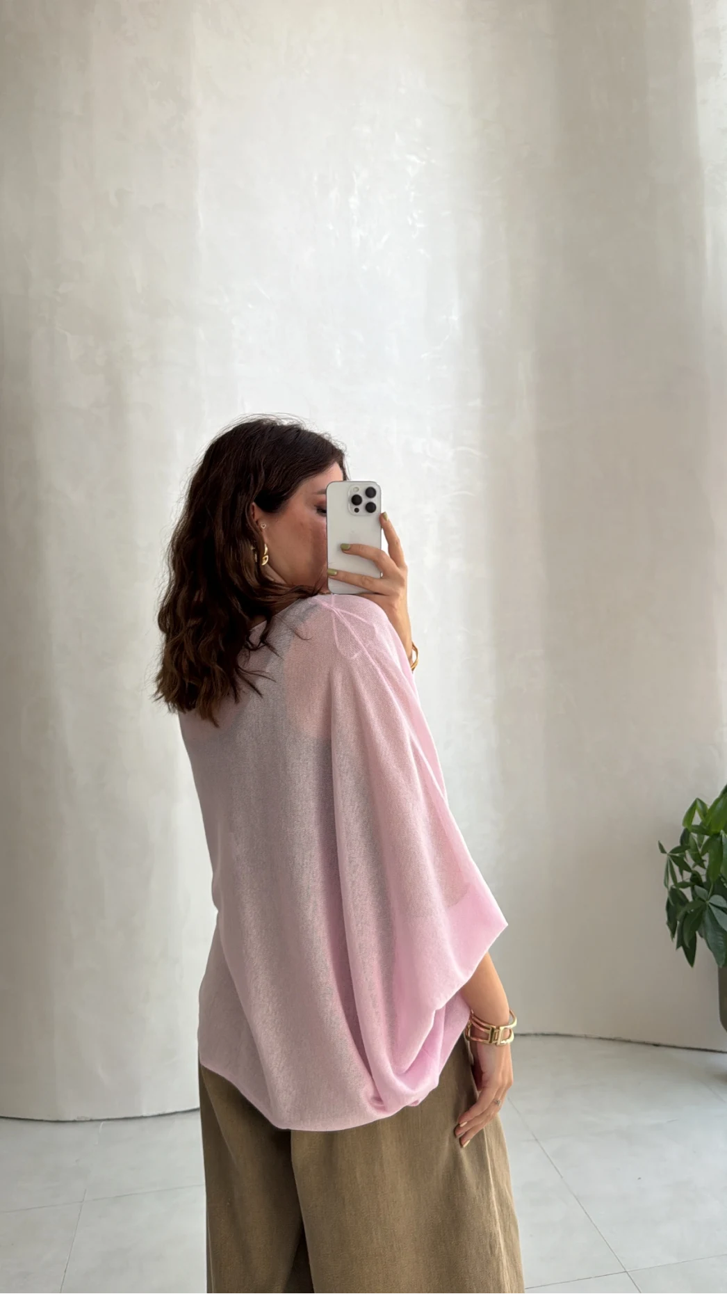 Oversize Transparan Pelerin Bluz - Pembe - Kod: 2833