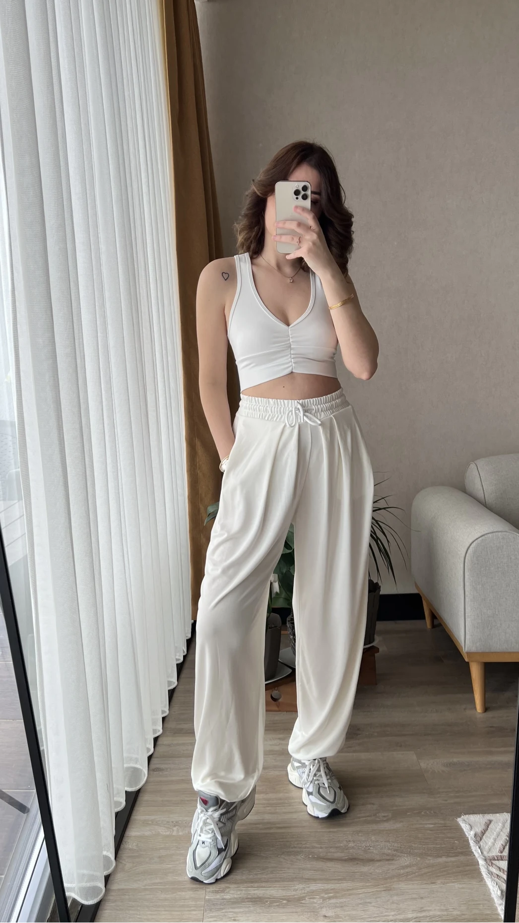 Oys Beyaz Dökümlü Şalvar Pantolon