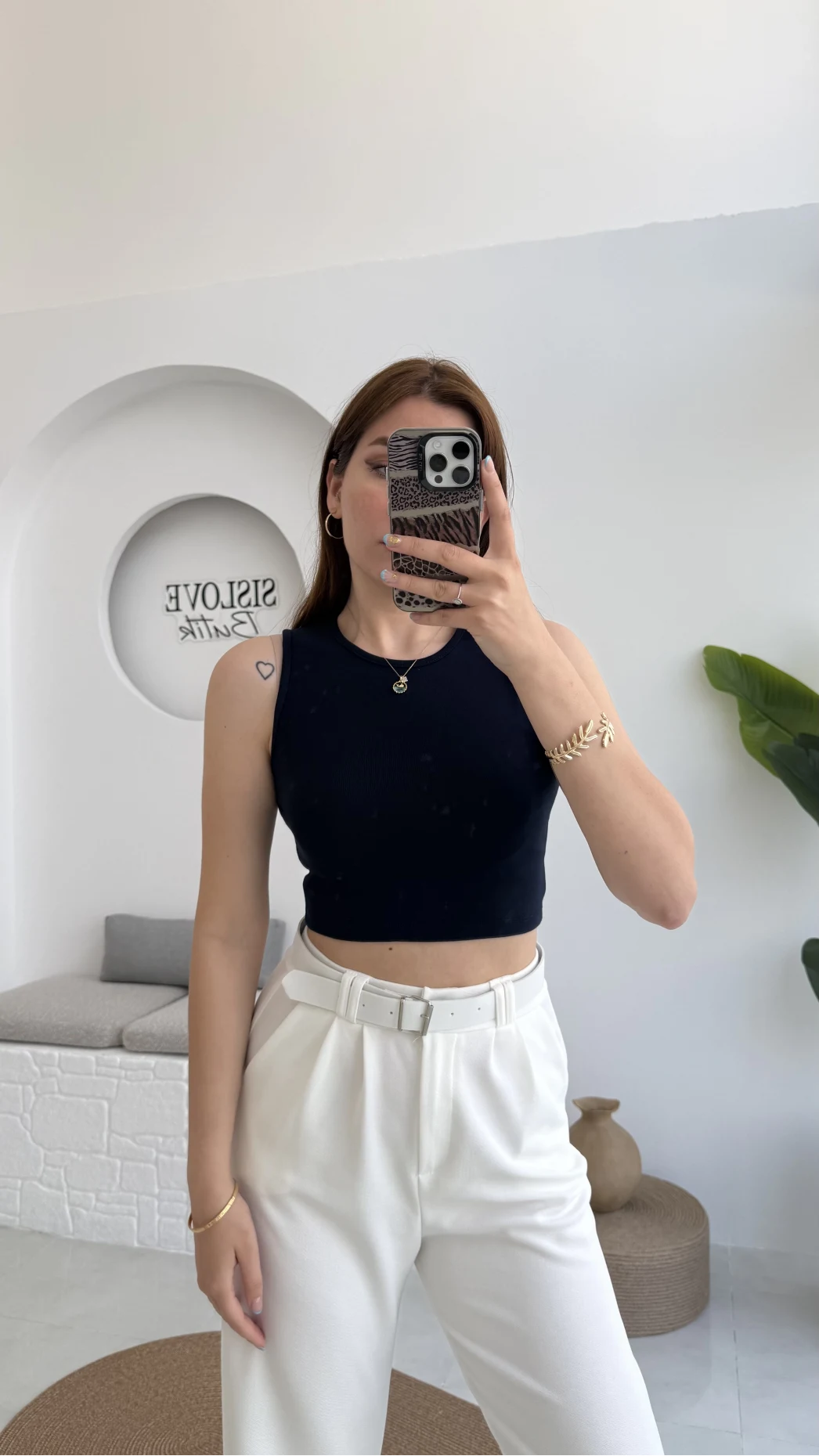 Oys Crop Halter Yaka Lacivert