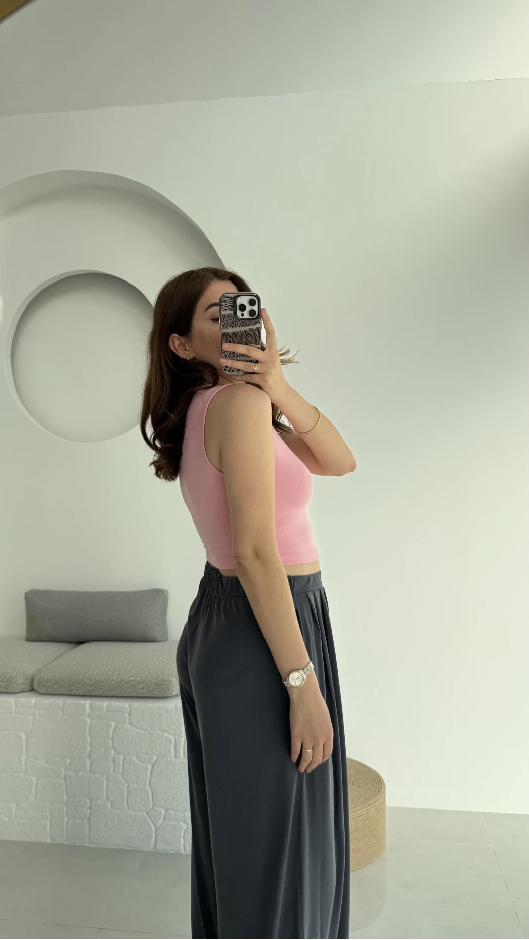 Oys Crop Halter Yaka Pembe