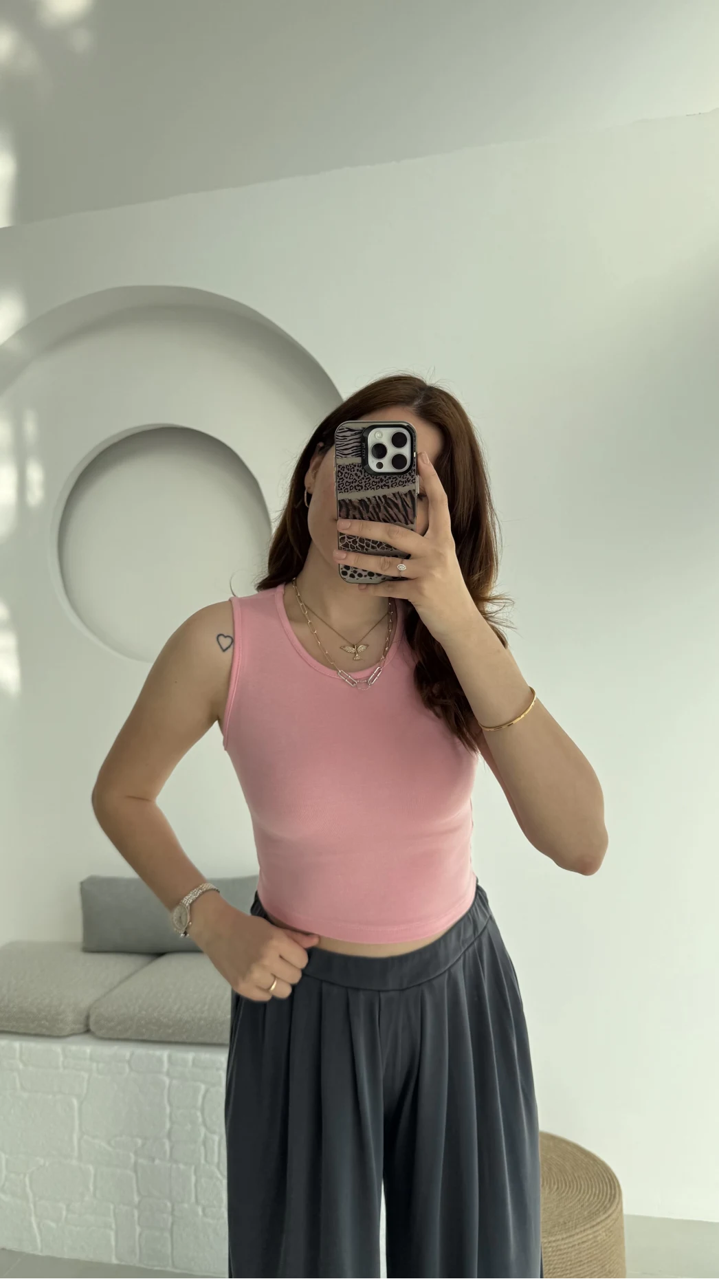 Oys Crop Halter Yaka Pembe