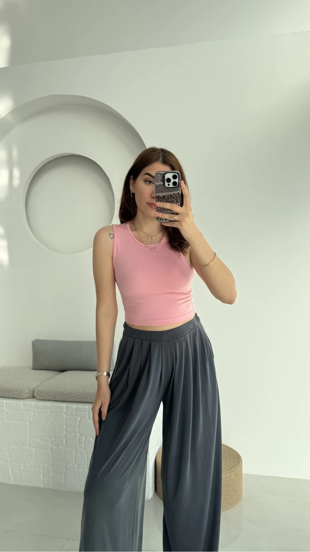 Oys Crop Halter Yaka Pembe