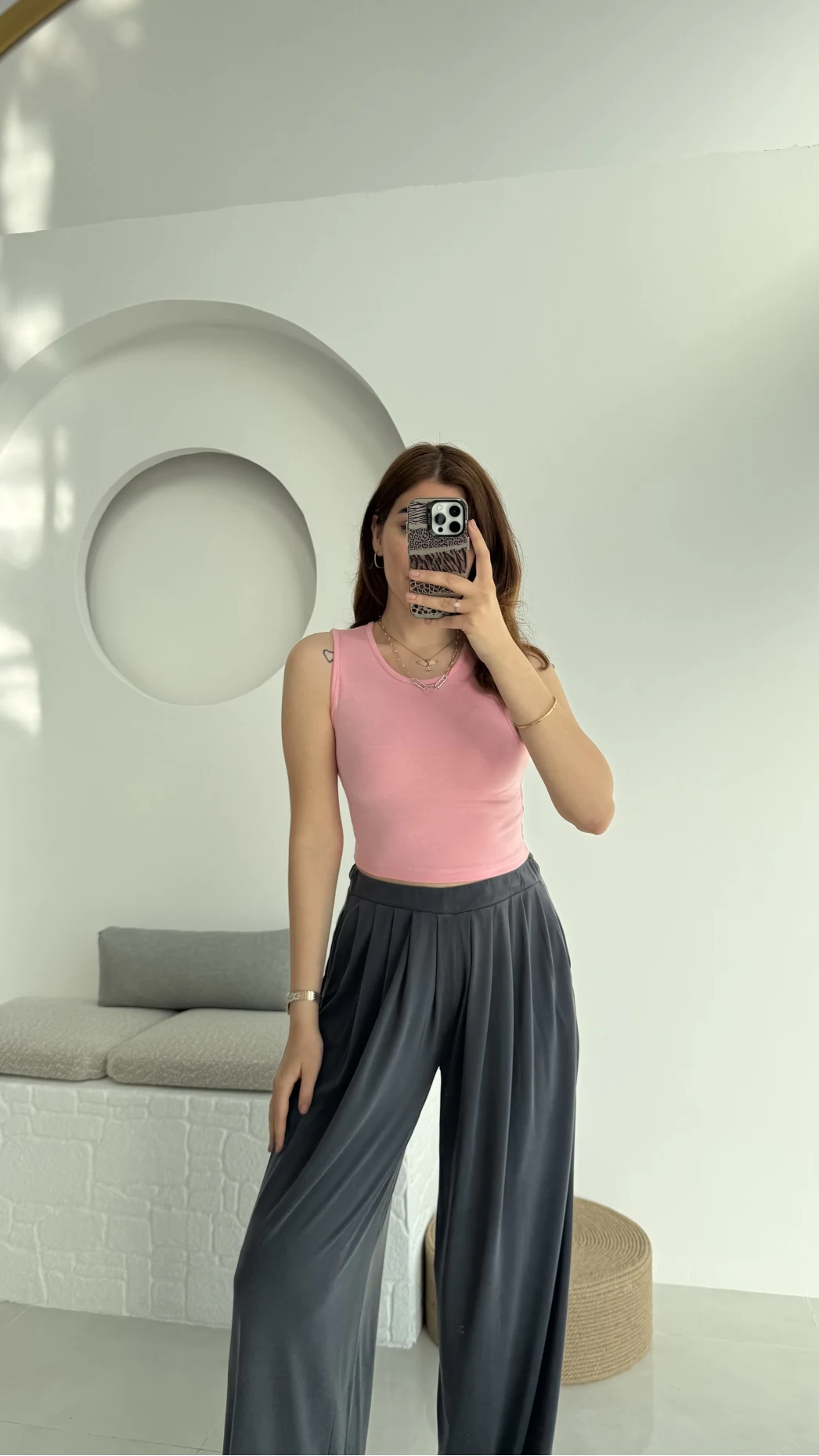 Oys Crop Halter Yaka Pembe
