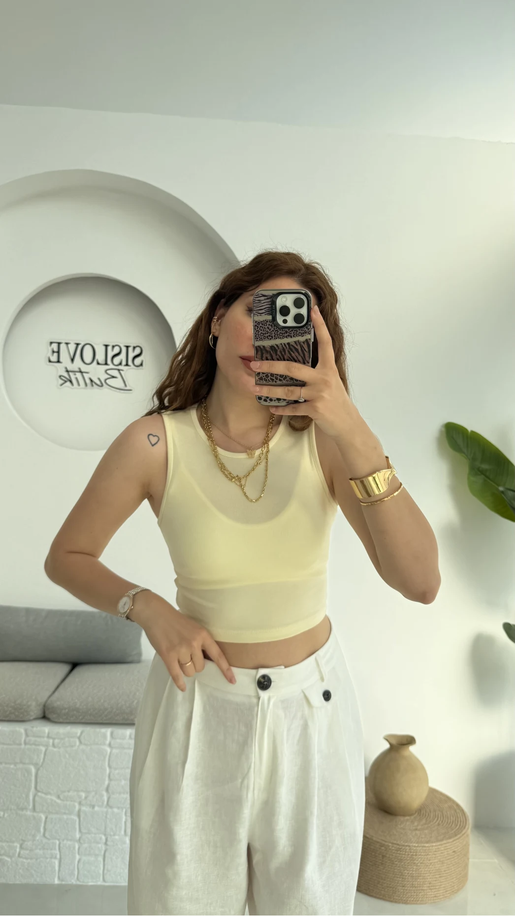 Oys Crop Halter Yaka Sarı