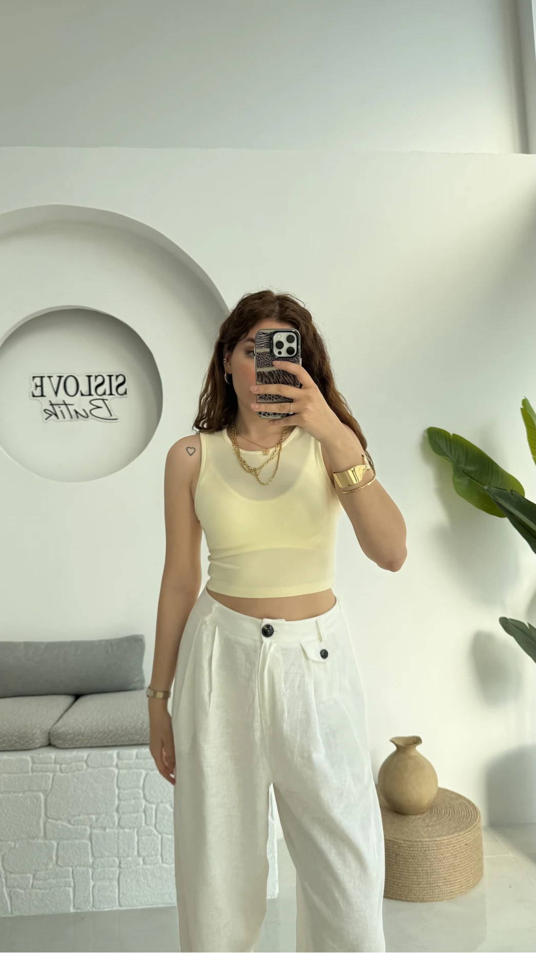 Oys Crop Halter Yaka Sarı