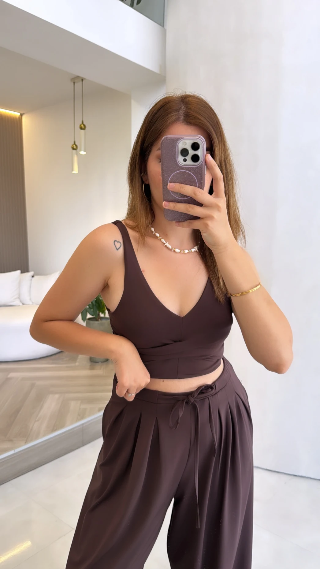 Oys Crop Takım - Kahverengi - Kod: 4122