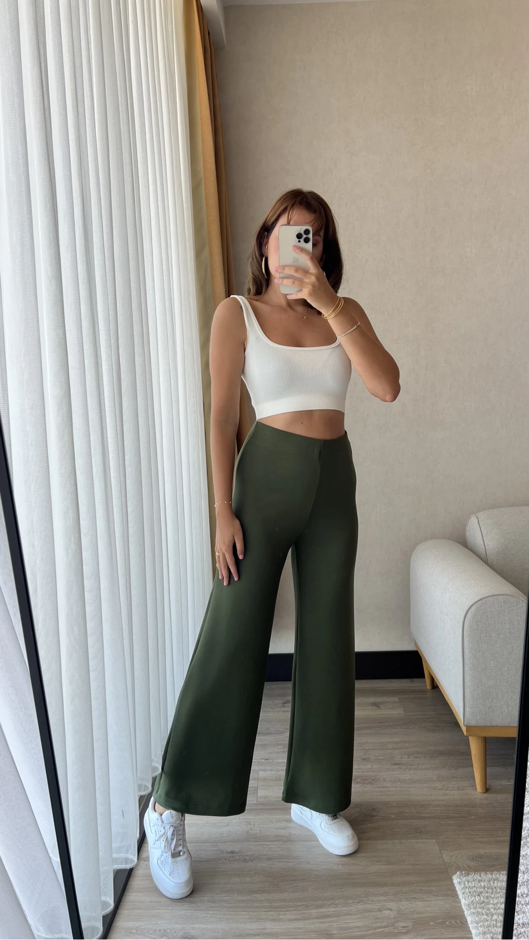 Oys Etikeli Düz Palazzo Pantolon Haki