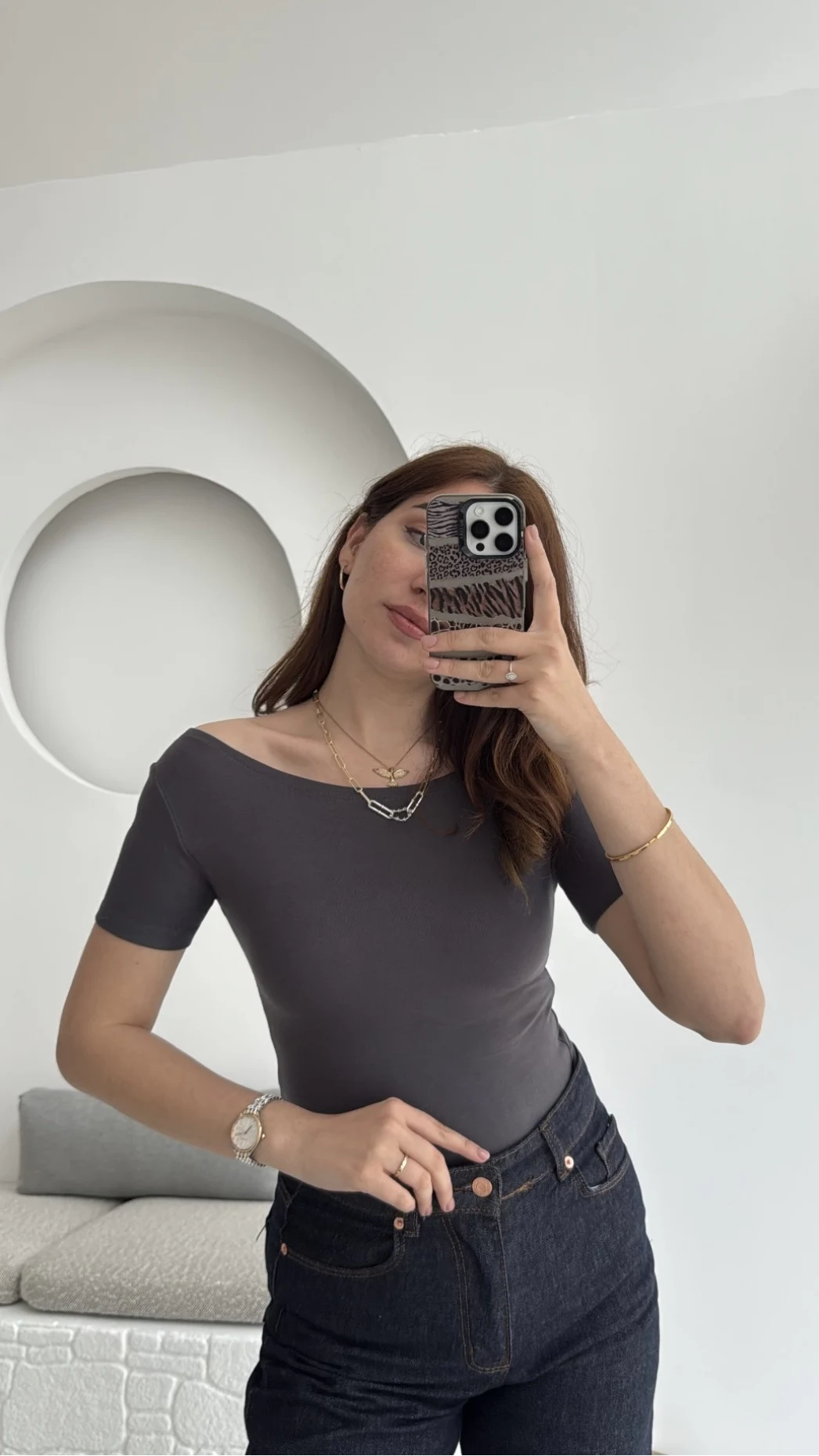 Oys Kayık Yaka T-Shirt Antrasit