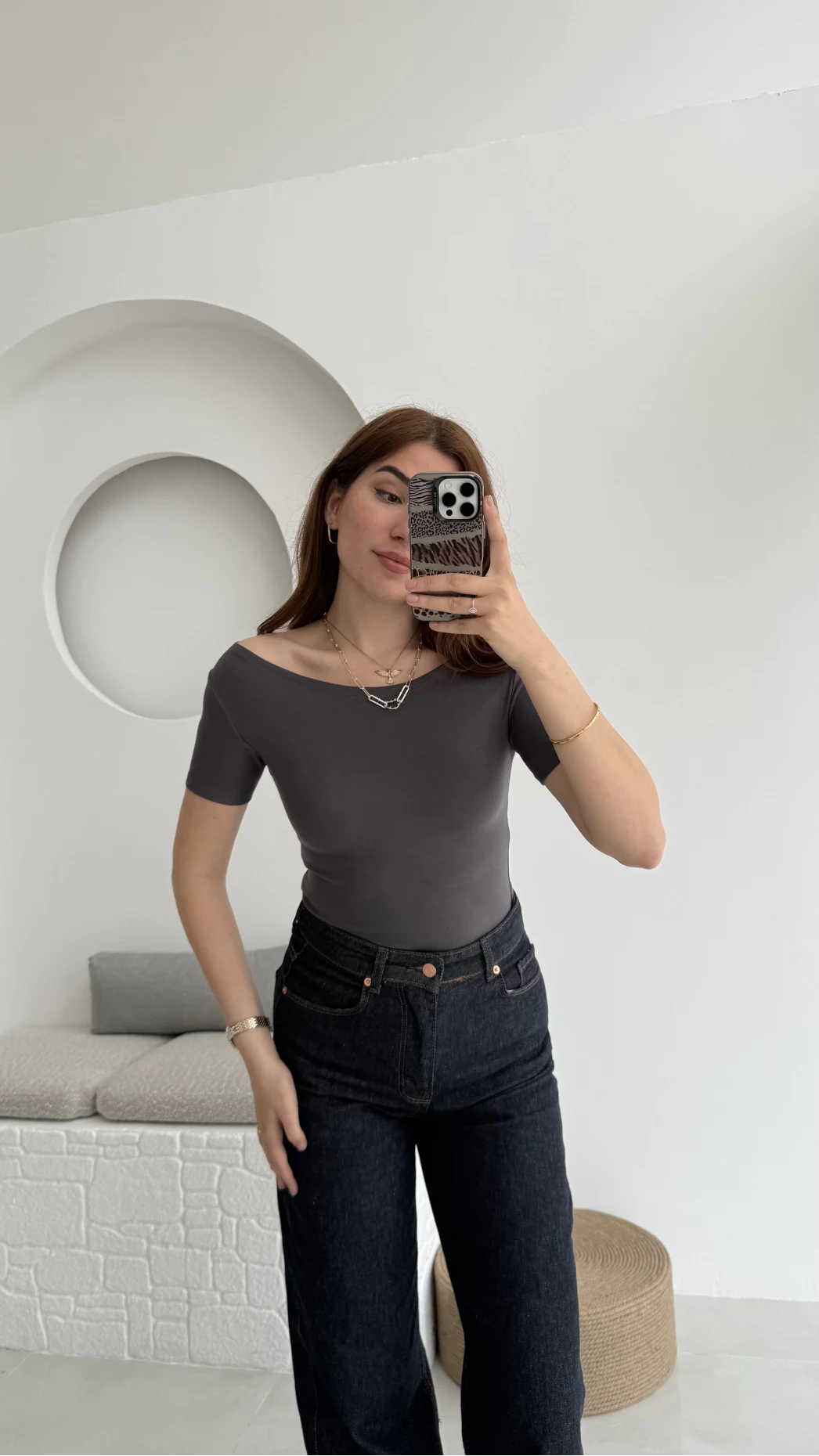 Oys Kayık Yaka T-Shirt Antrasit