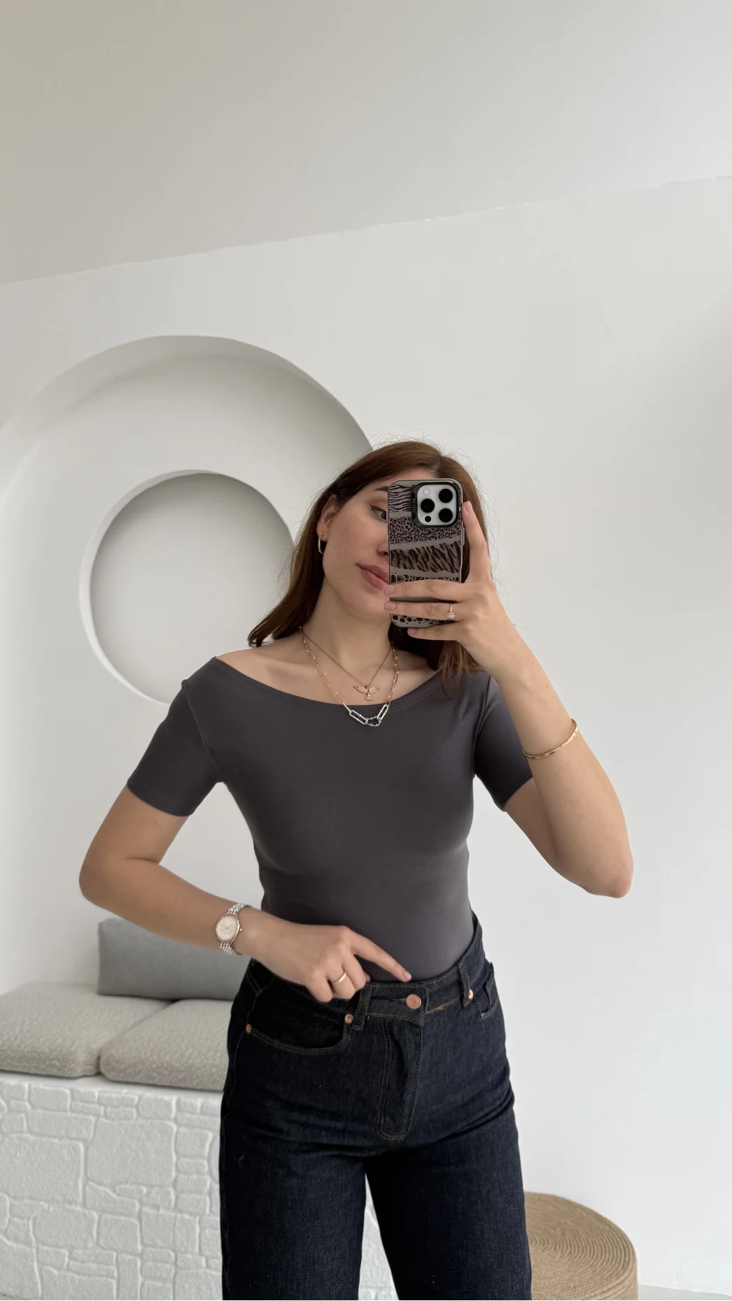 Oys Kayık Yaka T-Shirt Antrasit