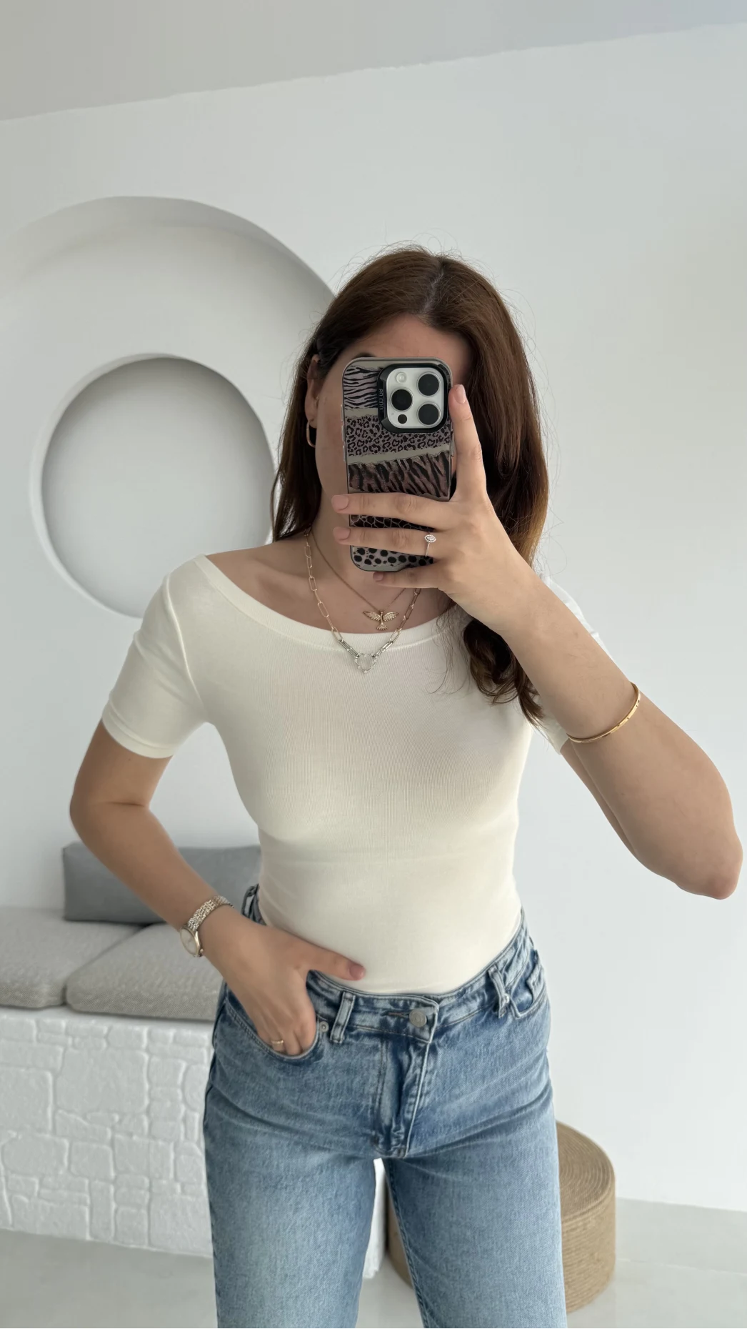 Oys Kayık Yaka T-Shirt Beyaz
