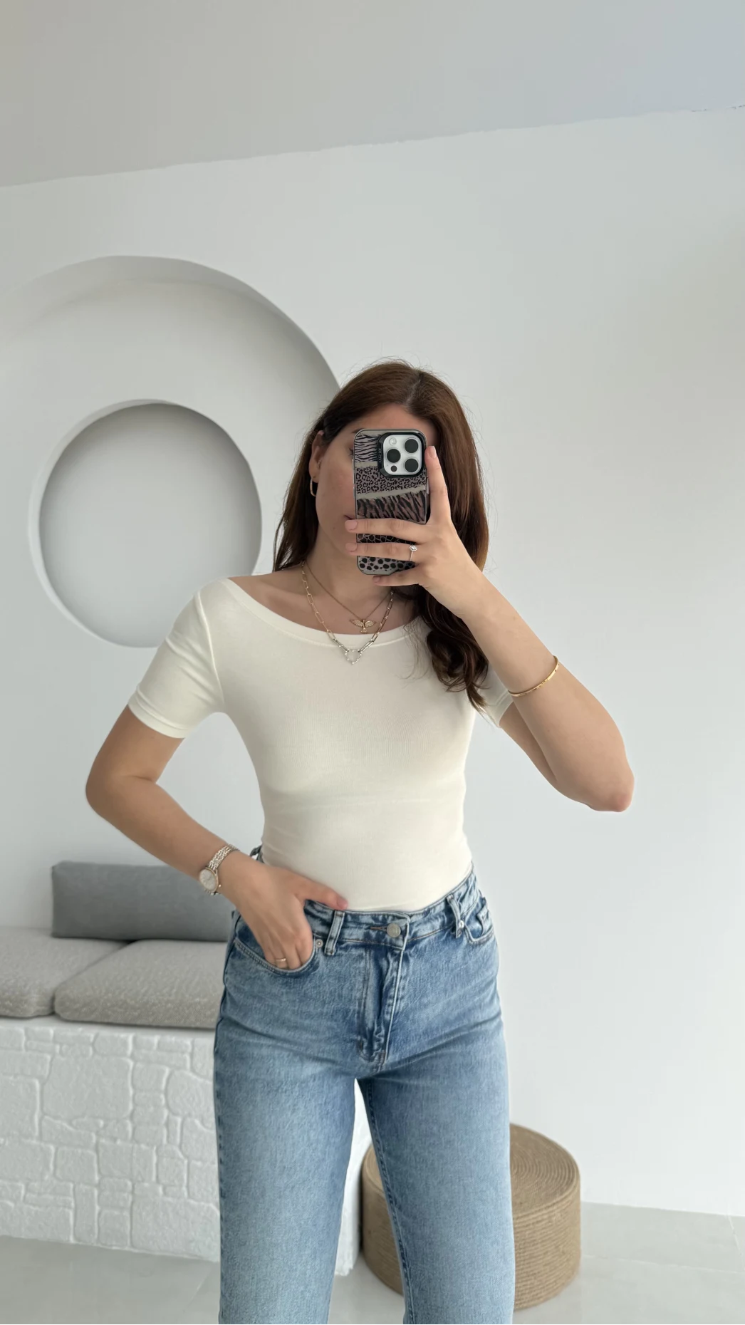 Oys Kayık Yaka T-Shirt Beyaz