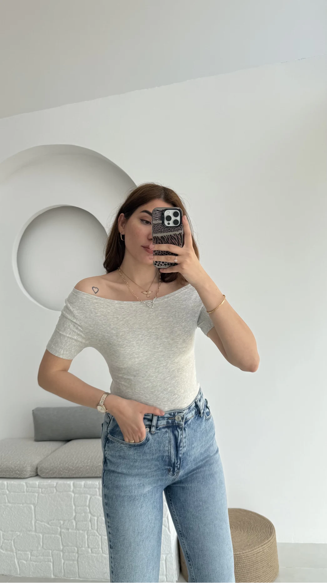 Oys Kayık Yaka T-Shirt Gri