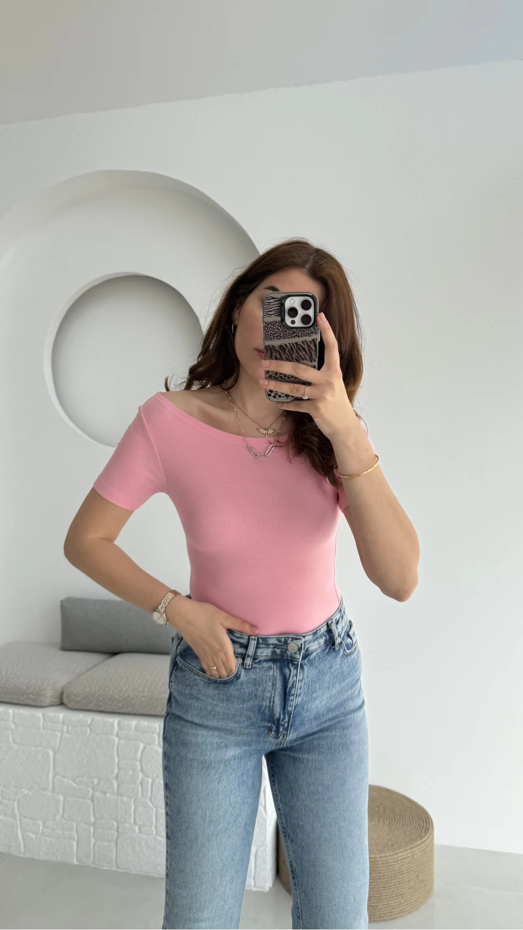 Oys Kayık Yaka T-Shirt Pembe