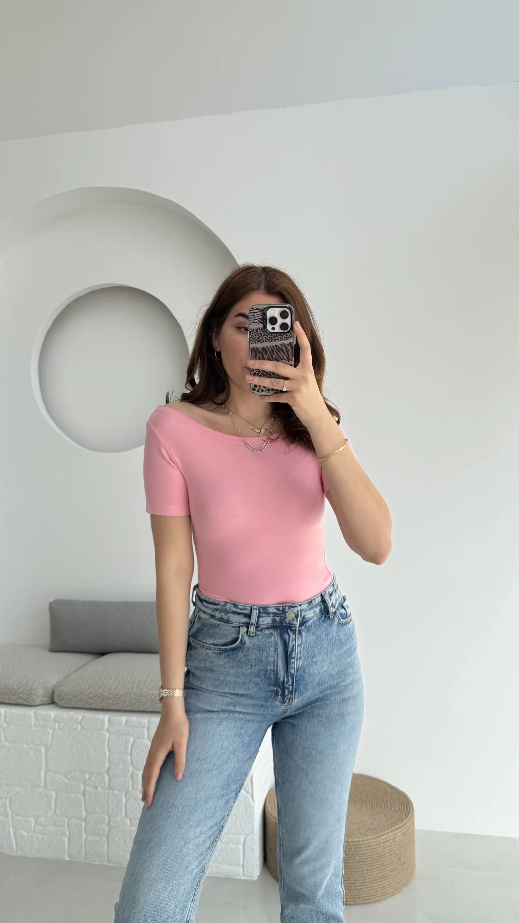 Oys Kayık Yaka T-Shirt Pembe