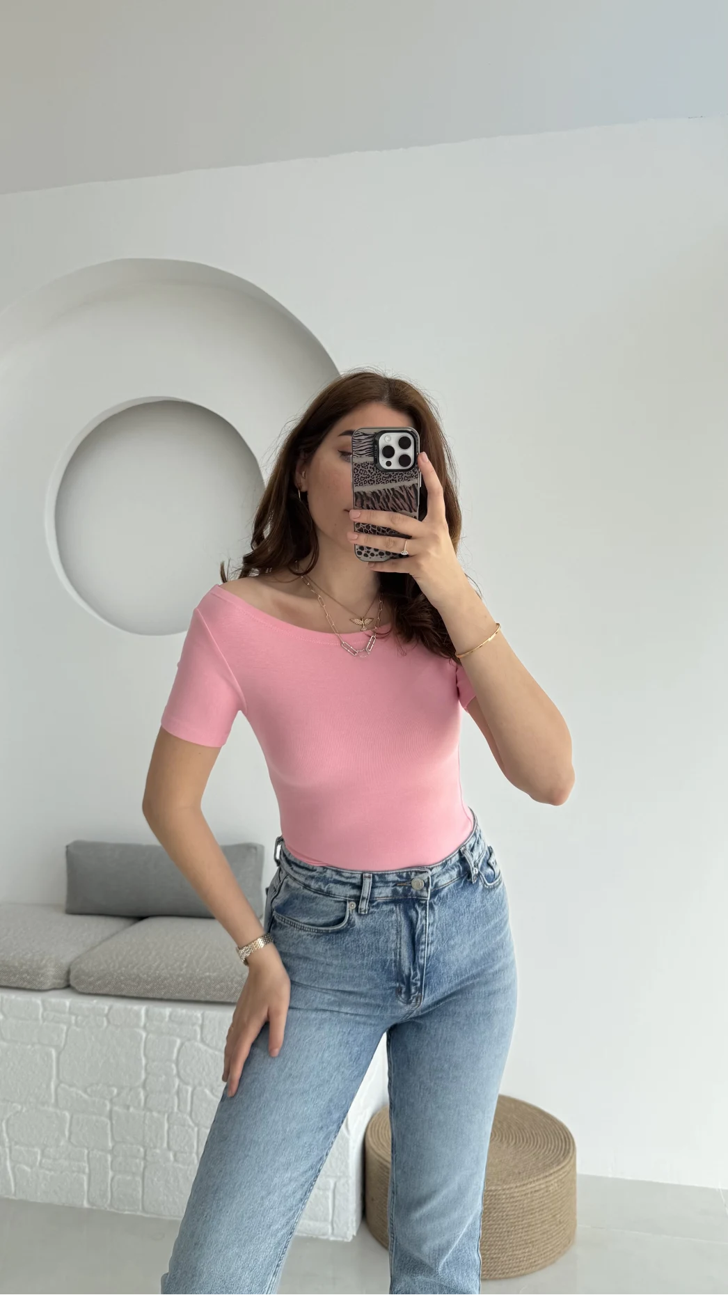 Oys Kayık Yaka T-Shirt Pembe