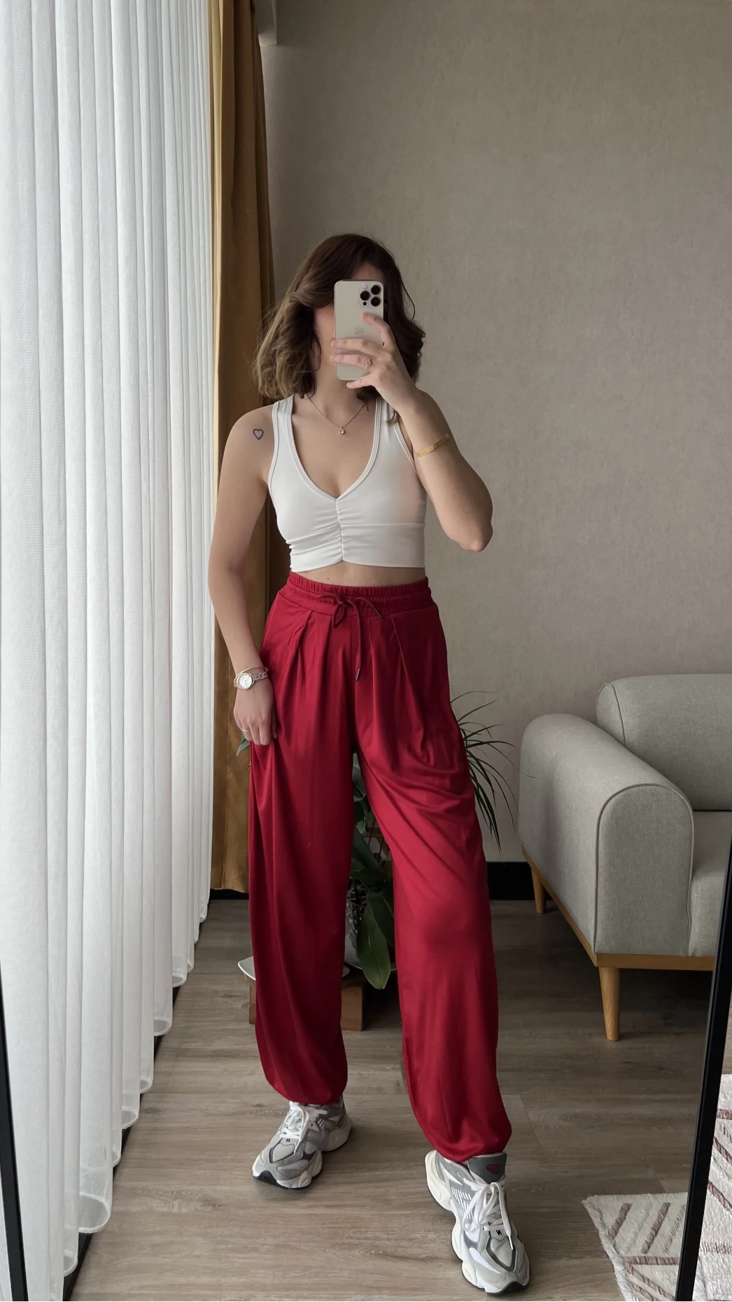 Oys Kırmızı Dökümlü Şalvar Pantolon