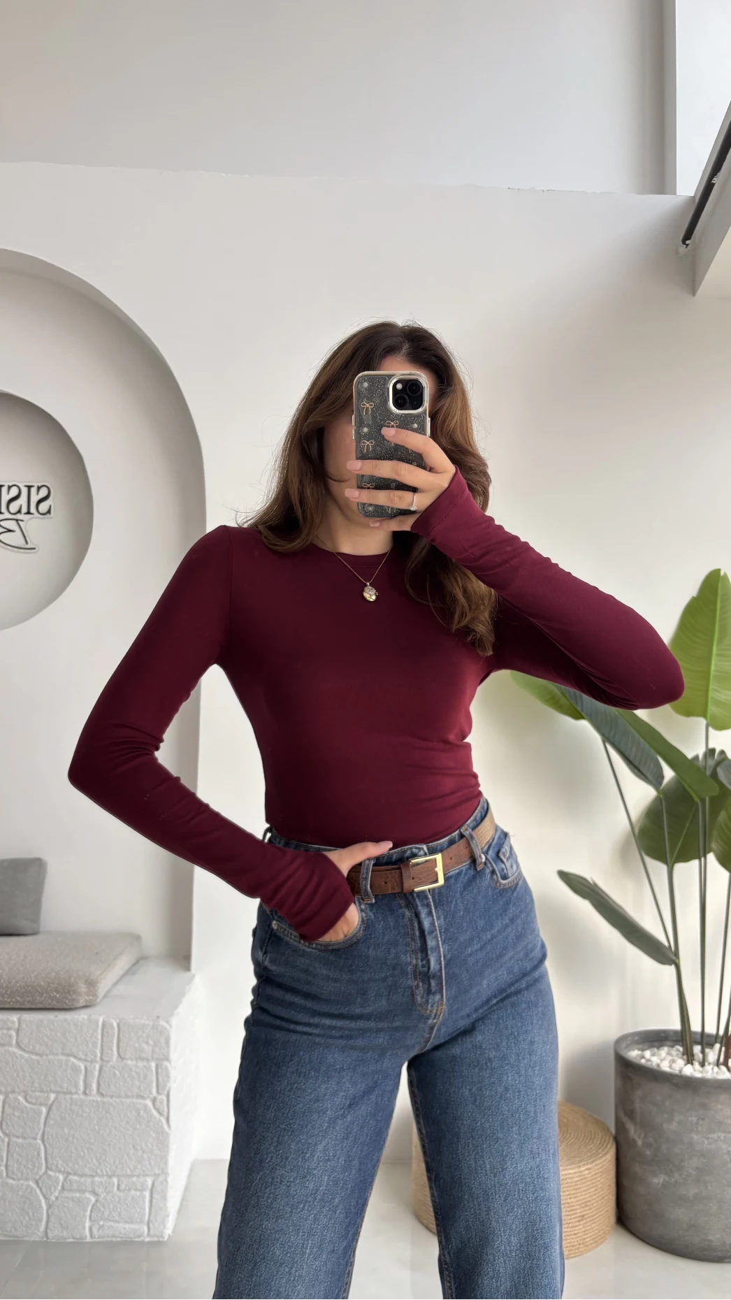 Oys Koyu Bordo Parmak Geçmeli Body