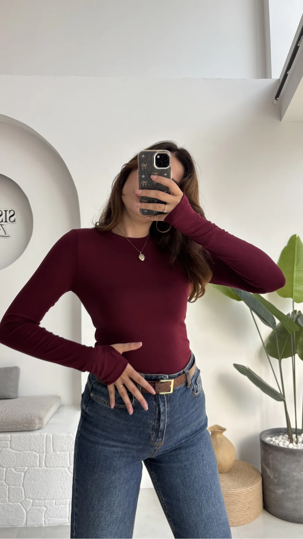 Oys Koyu Bordo Parmak Geçmeli Body