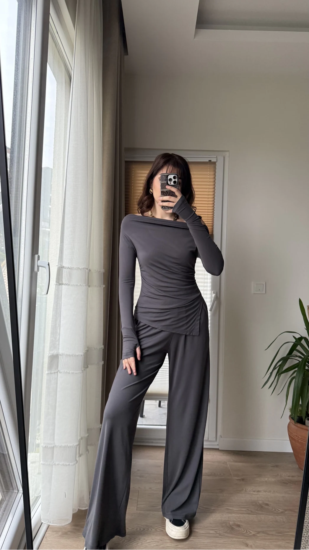 Oys Kumaş Asimetrik Kesim Takım Antrasit