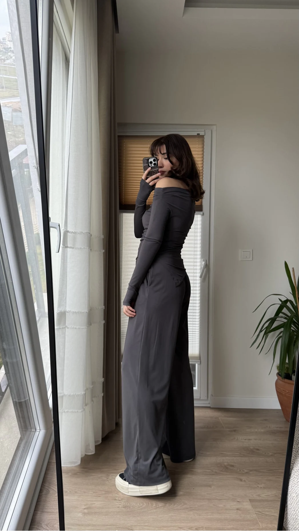 Oys Kumaş Asimetrik Kesim Takım Antrasit