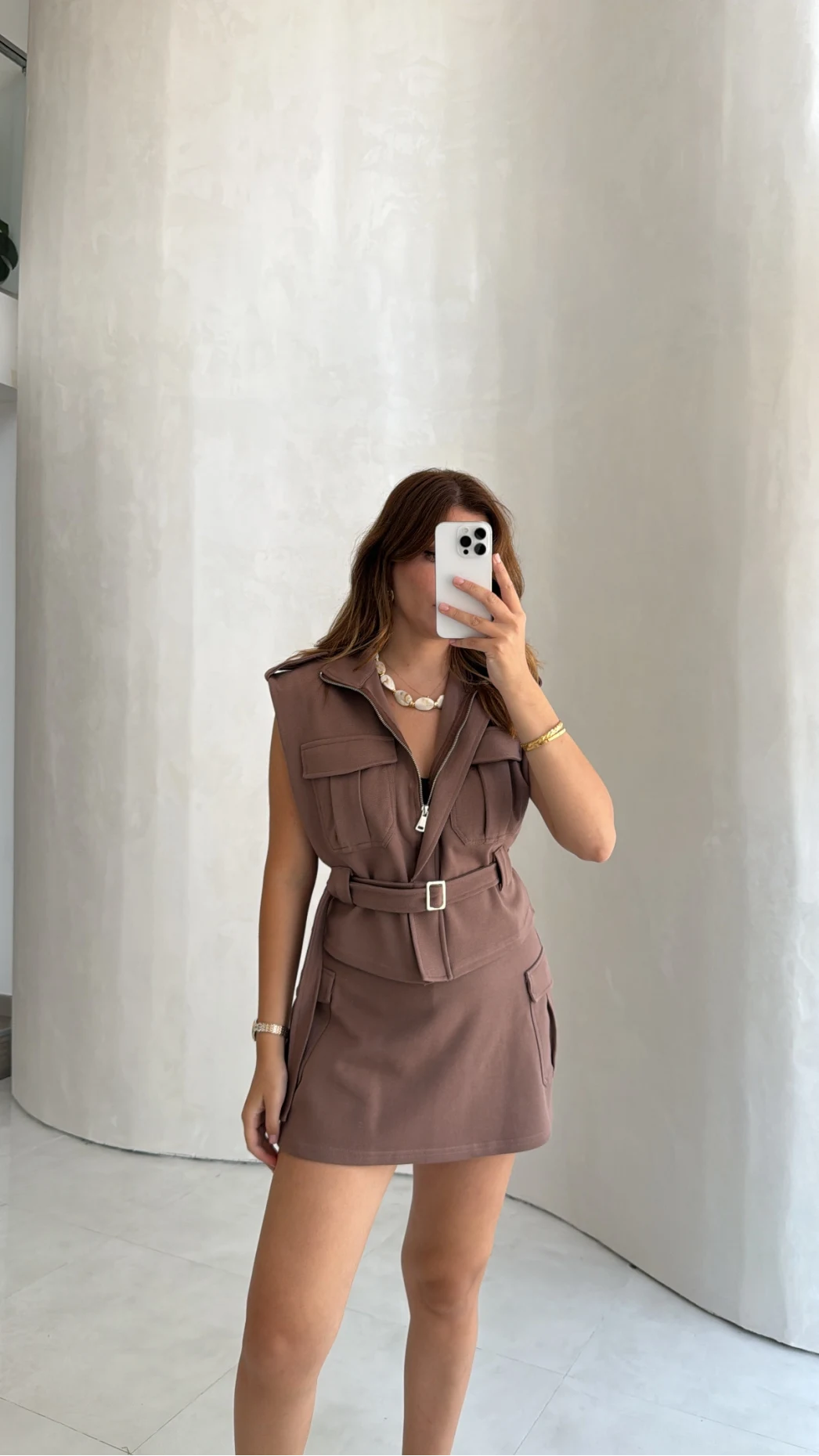 Oys Model Kemerli Yelek Takım - Kahve - Kod: 1042