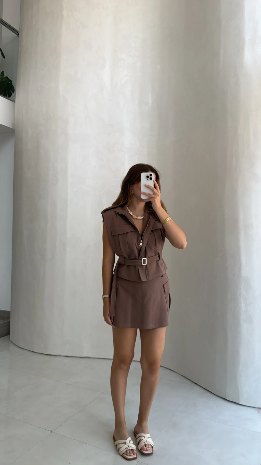 Oys Model Kemerli Yelek Takım - Kahve - Kod: 1042