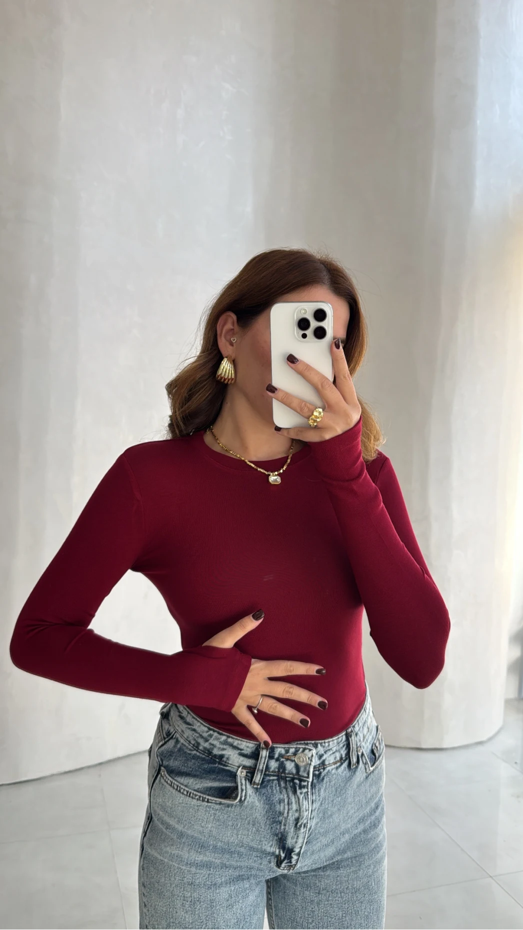 Oys Parmak Geçmeli Body - Bordo