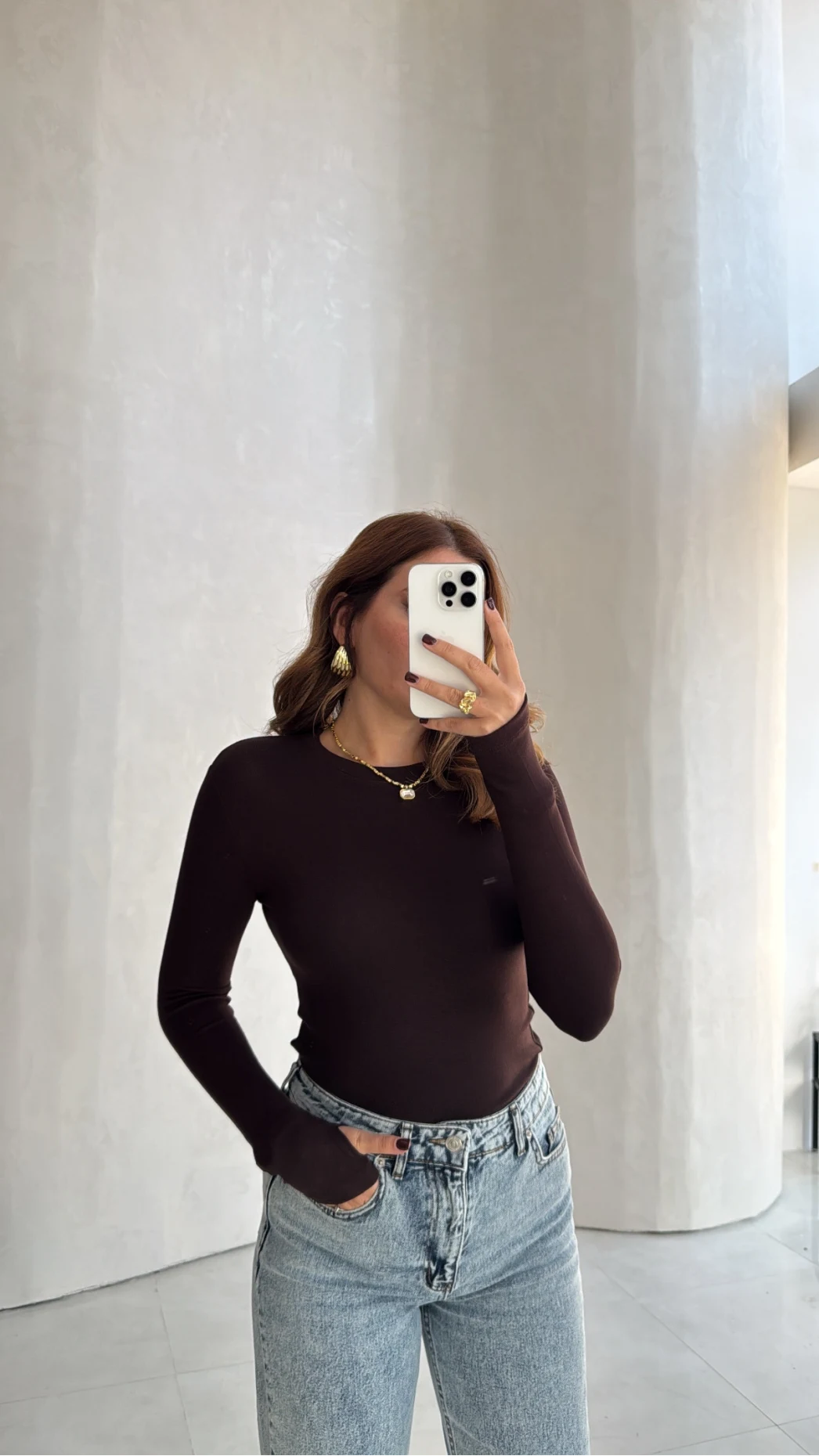 Oys Parmak Geçmeli Body - Kahve