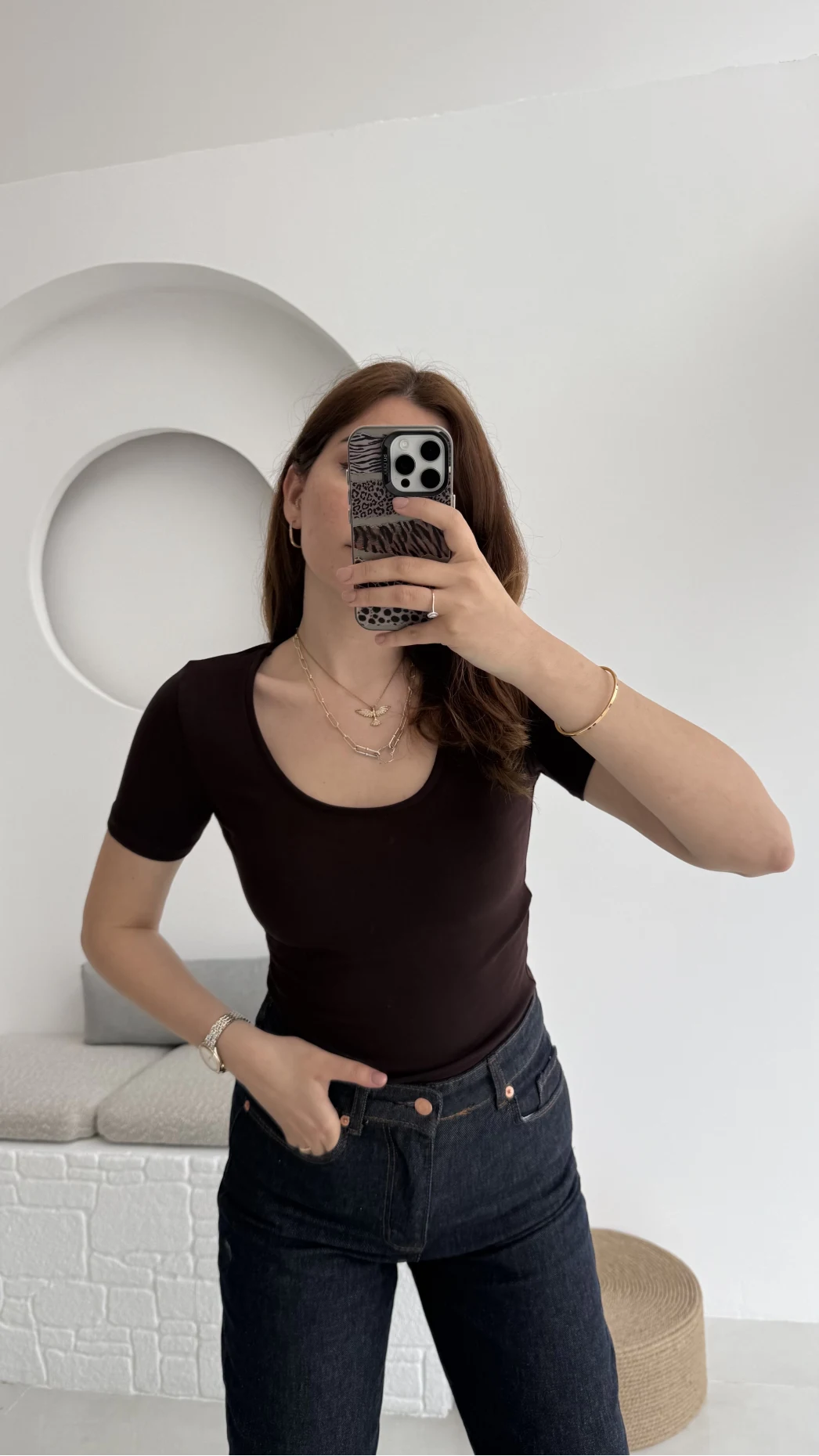 Oys U Yaka T-Shirt Acı Kahve