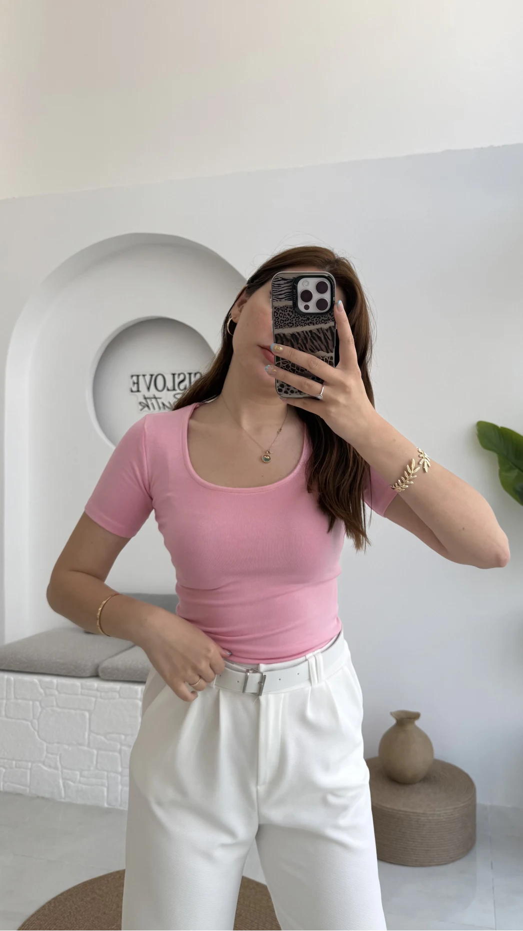 Oys U Yaka T-Shirt Pembe