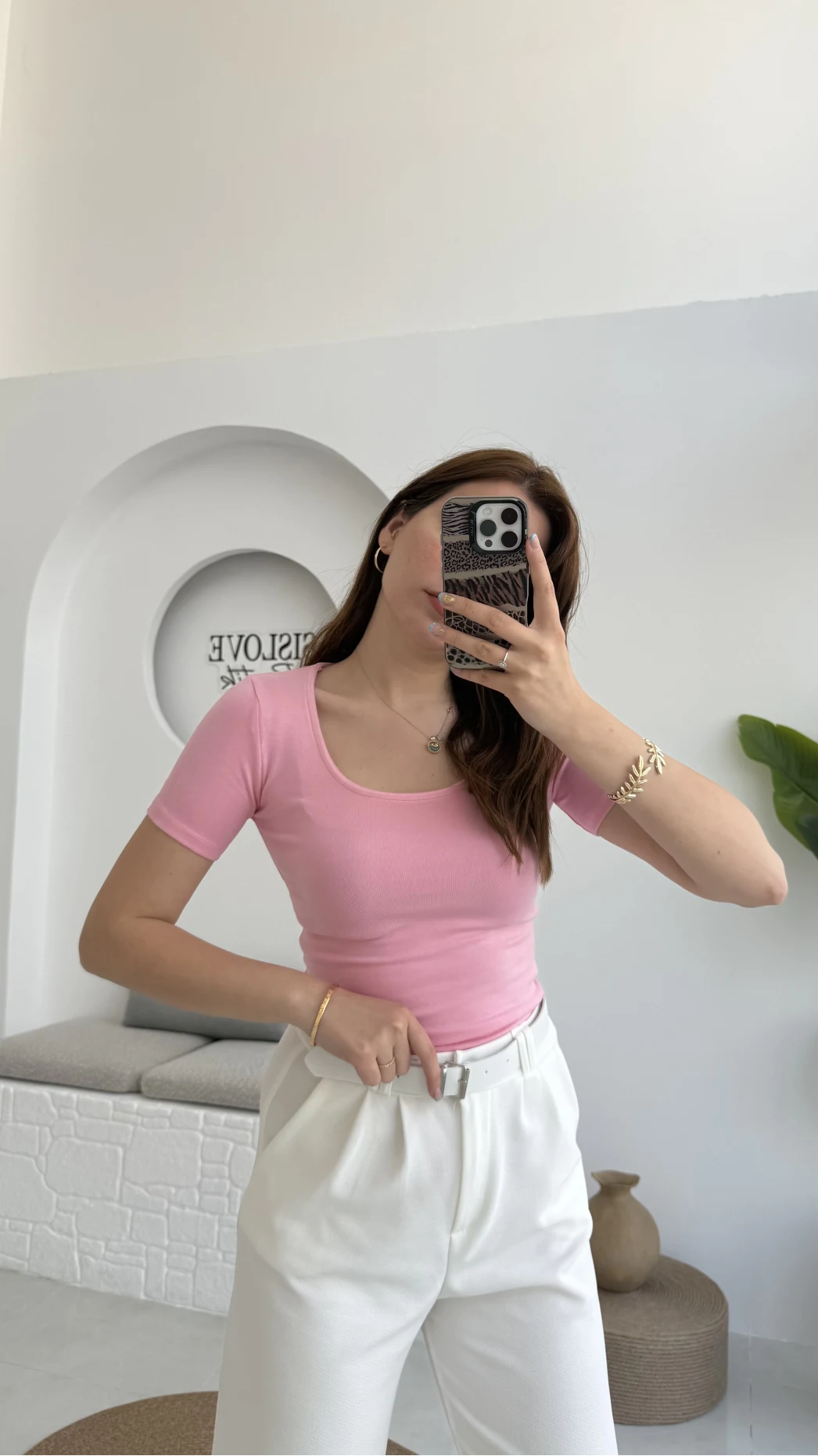 Oys U Yaka T-Shirt Pembe