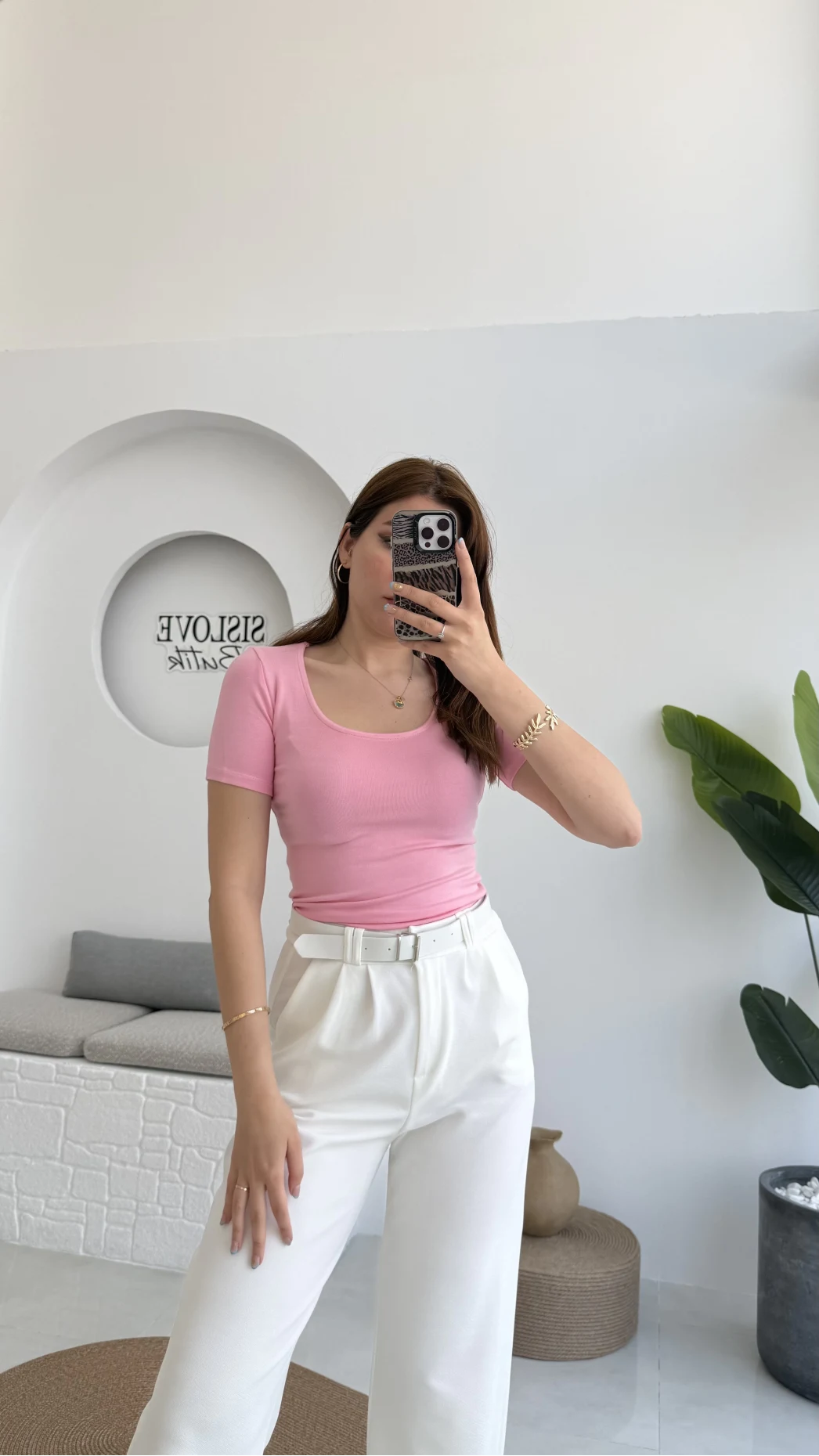 Oys U Yaka T-Shirt Pembe