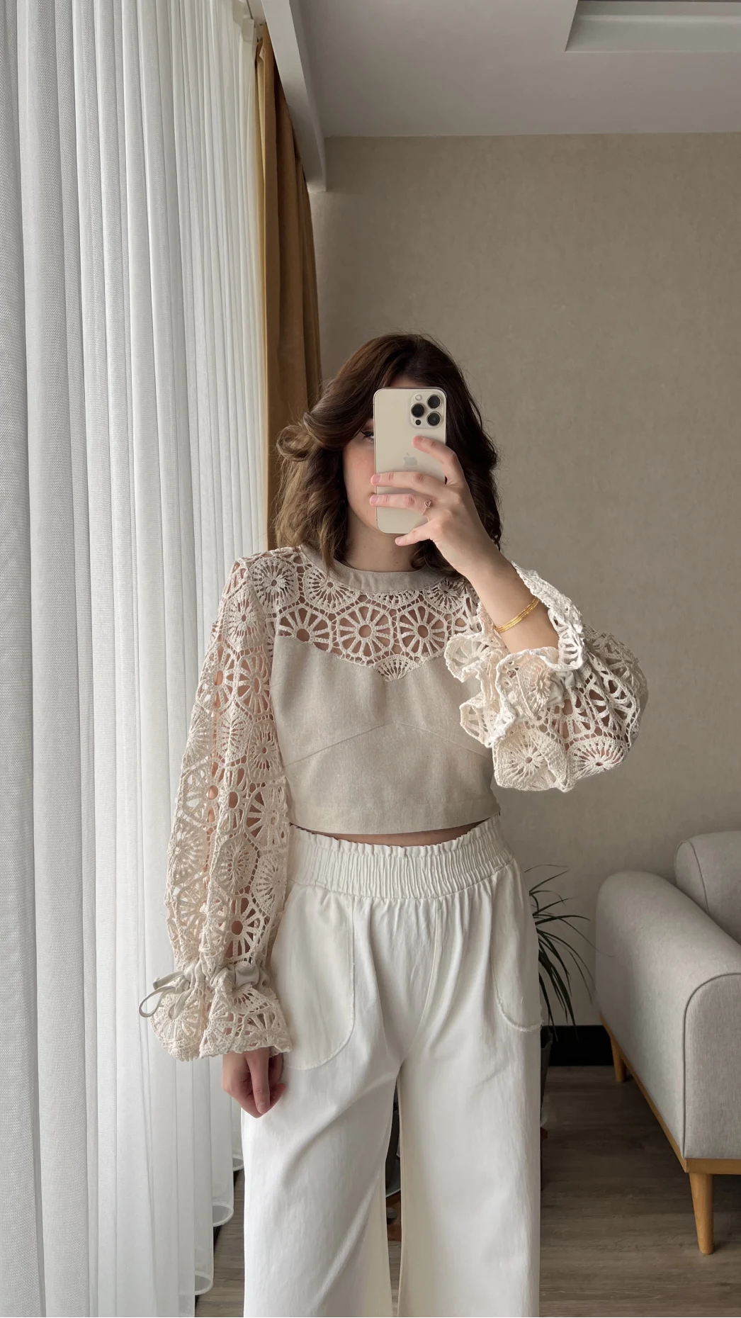 Özel Tasarım Dantel Keten Bluz