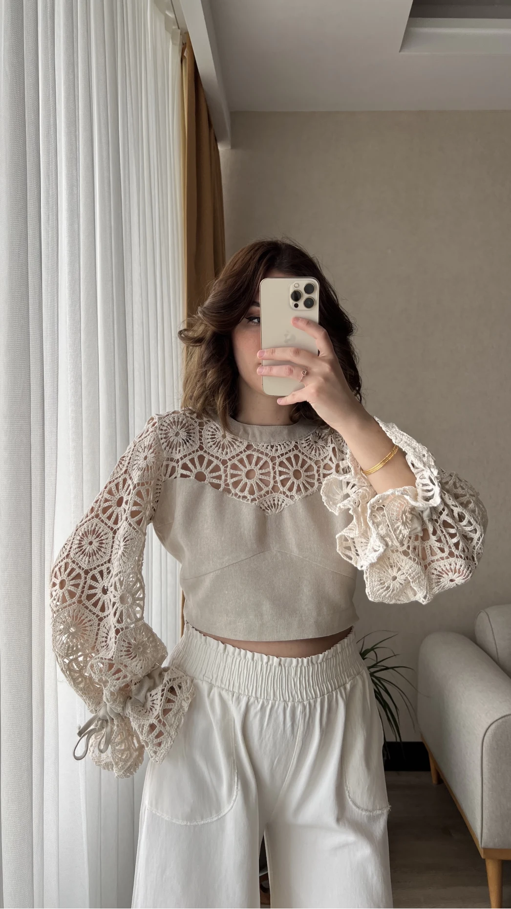 Özel Tasarım Dantel Keten Bluz