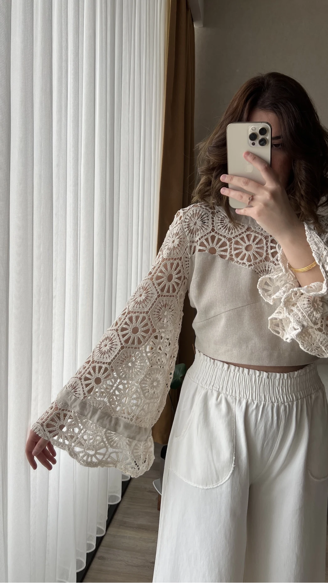 Özel Tasarım Dantel Keten Bluz