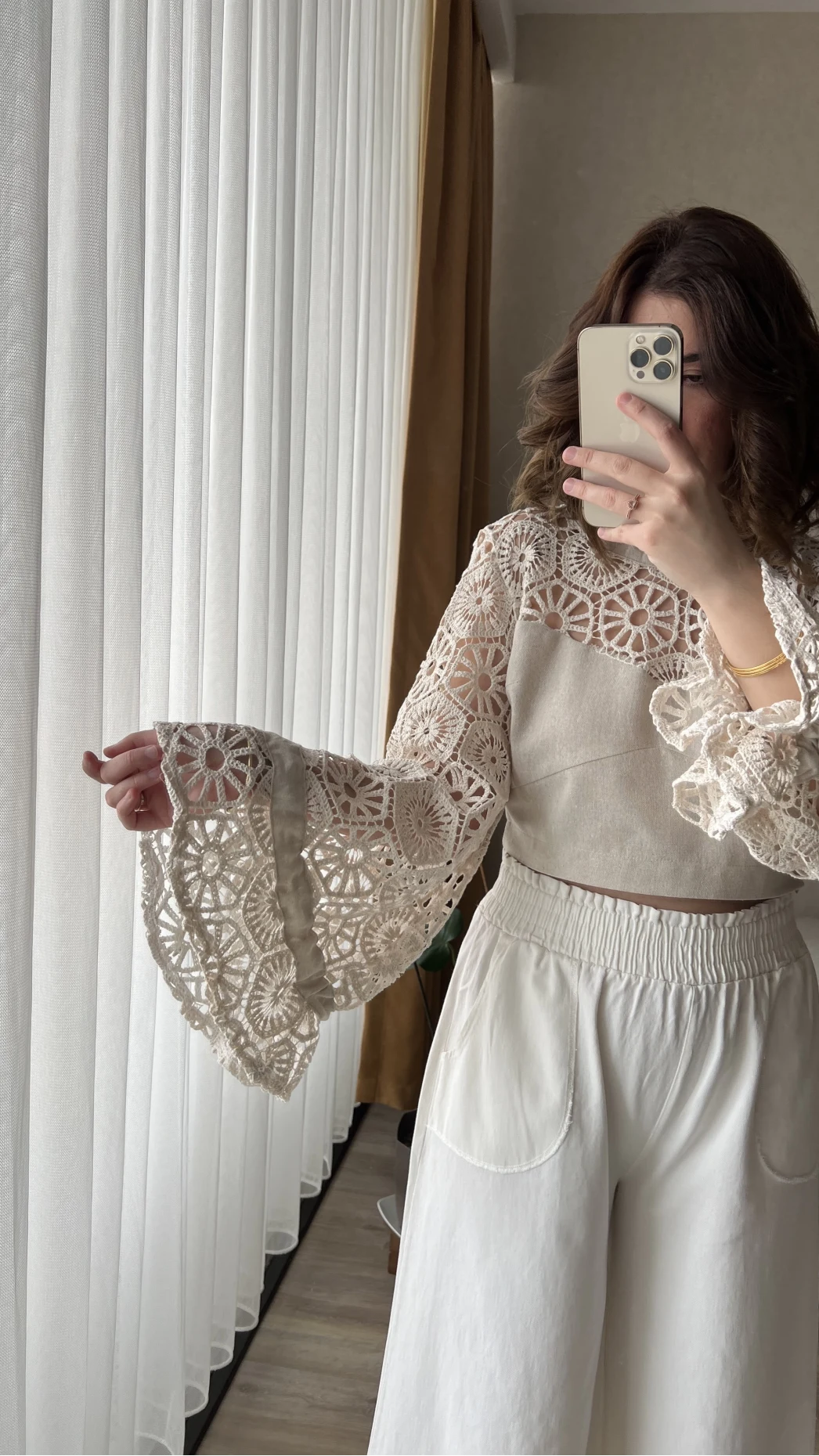 Özel Tasarım Dantel Keten Bluz