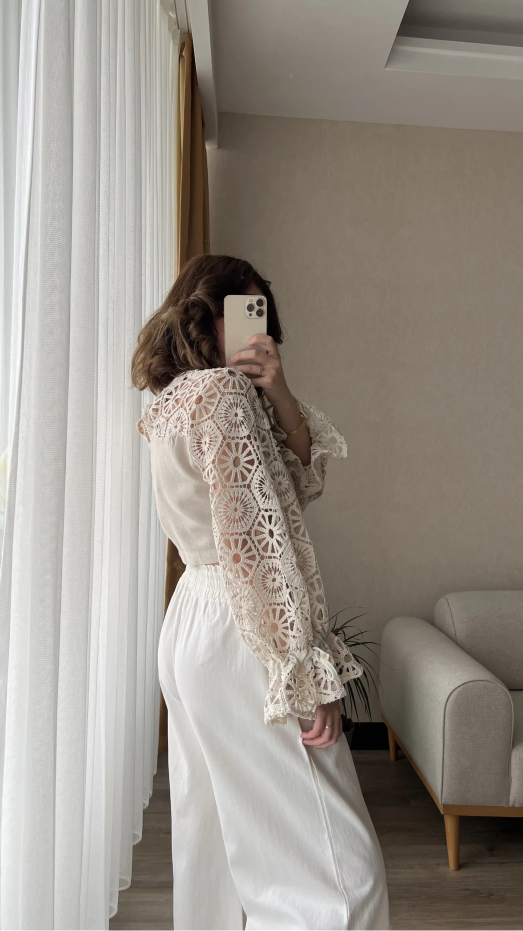 Özel Tasarım Dantel Keten Bluz