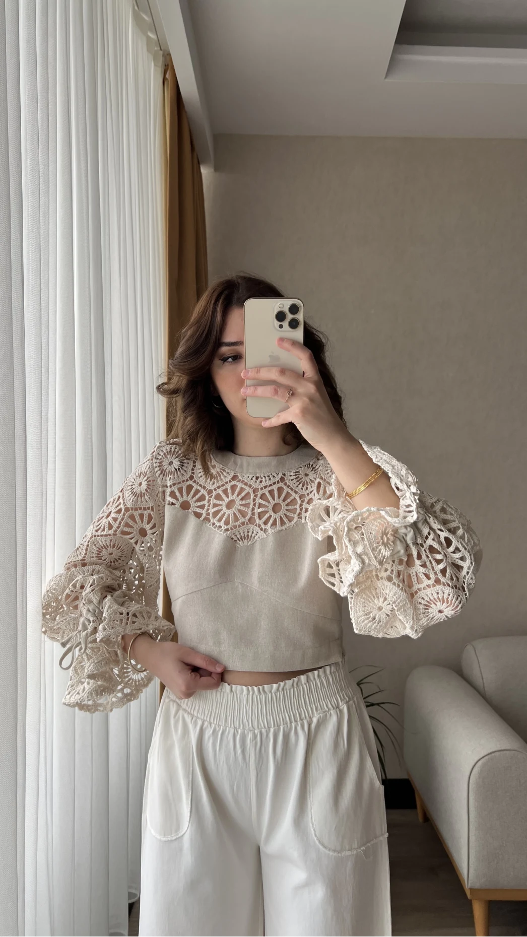 Özel Tasarım Dantel Keten Bluz