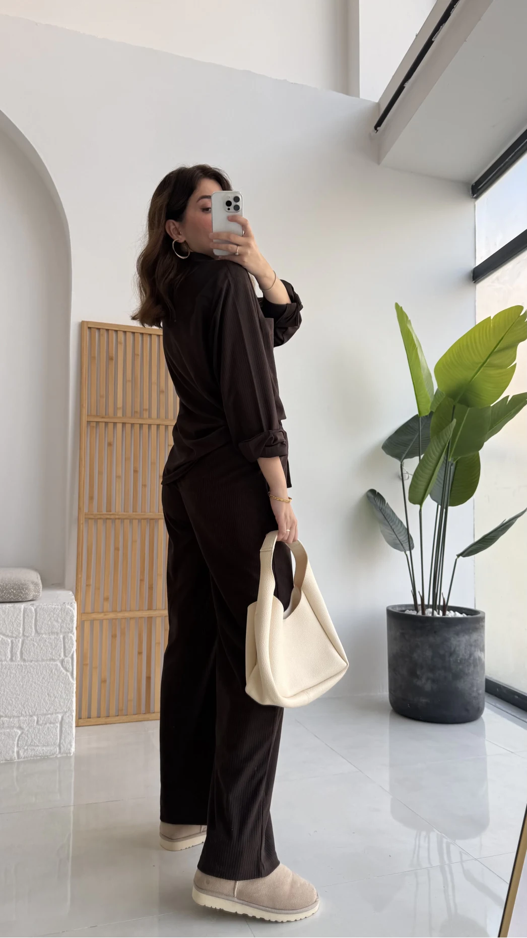 Paloma Fitilli Gömlek Pantolon Takım - Kahverengi - KOD:6033