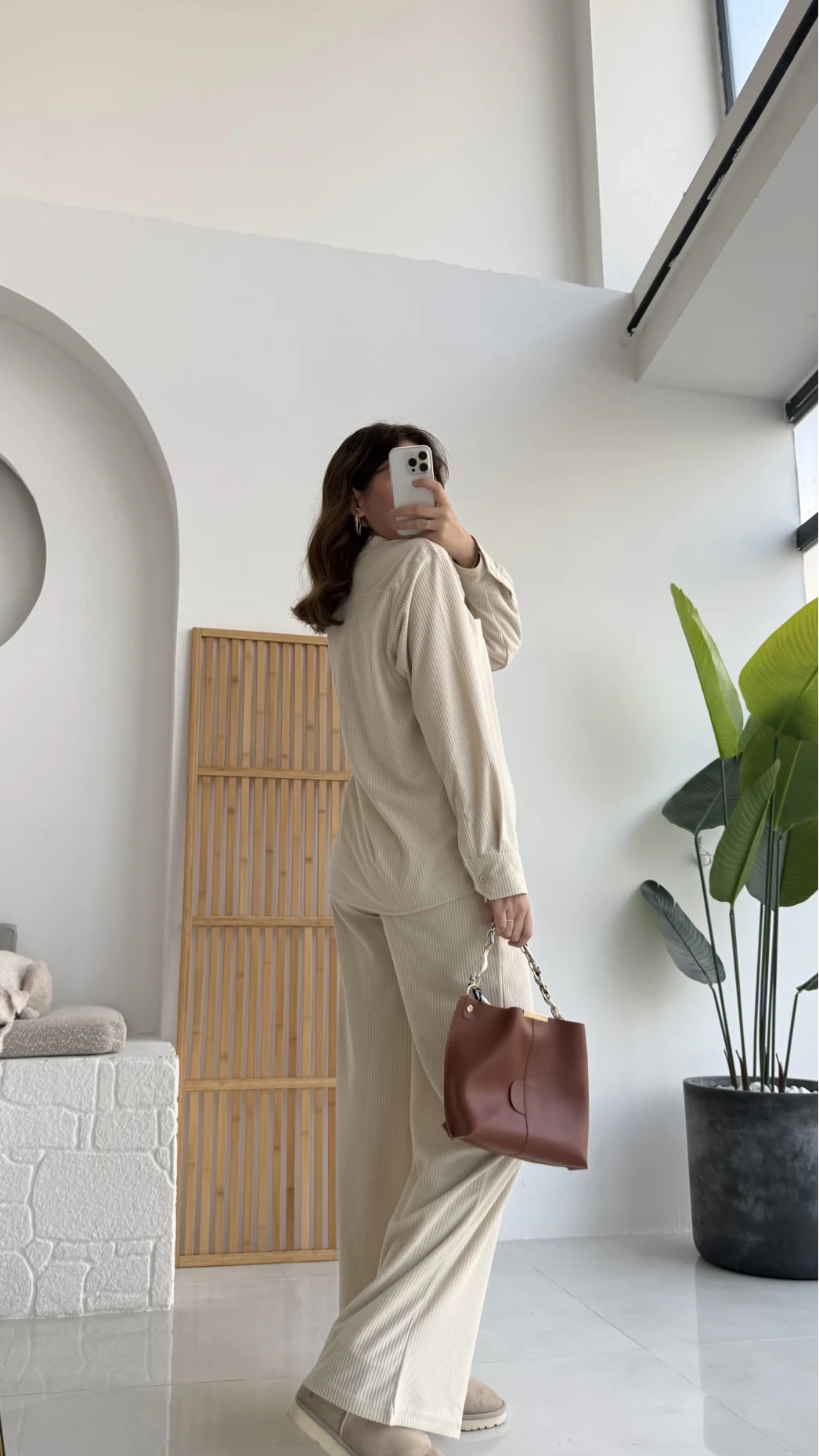 Paloma Fitilli Gömlek Pantolon Takım - Krem - KOD:6033