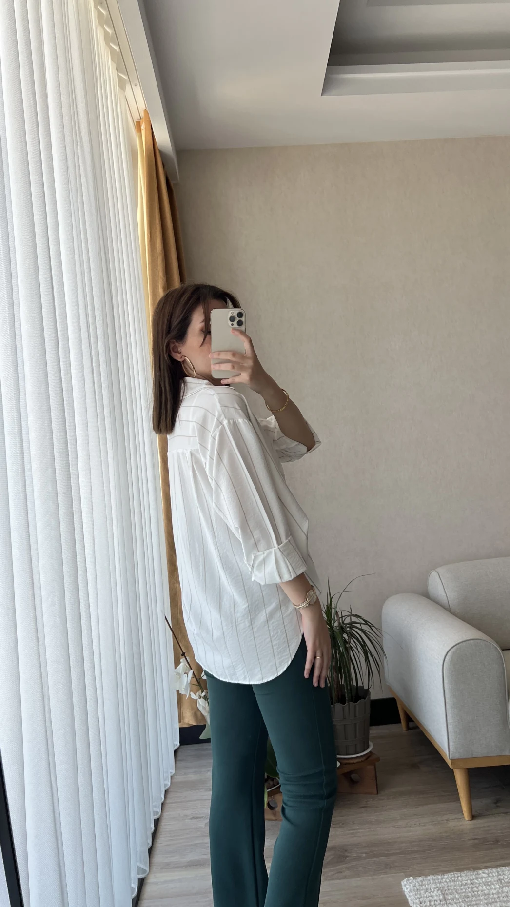 Pamuk Kahve Çizgili Gömlek