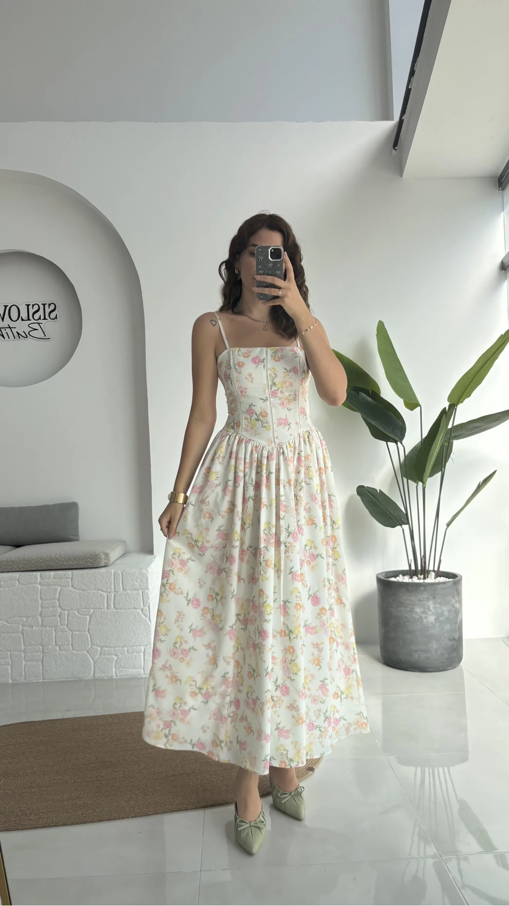 Paris Korse Detay Elbise - Beyaz - 00673