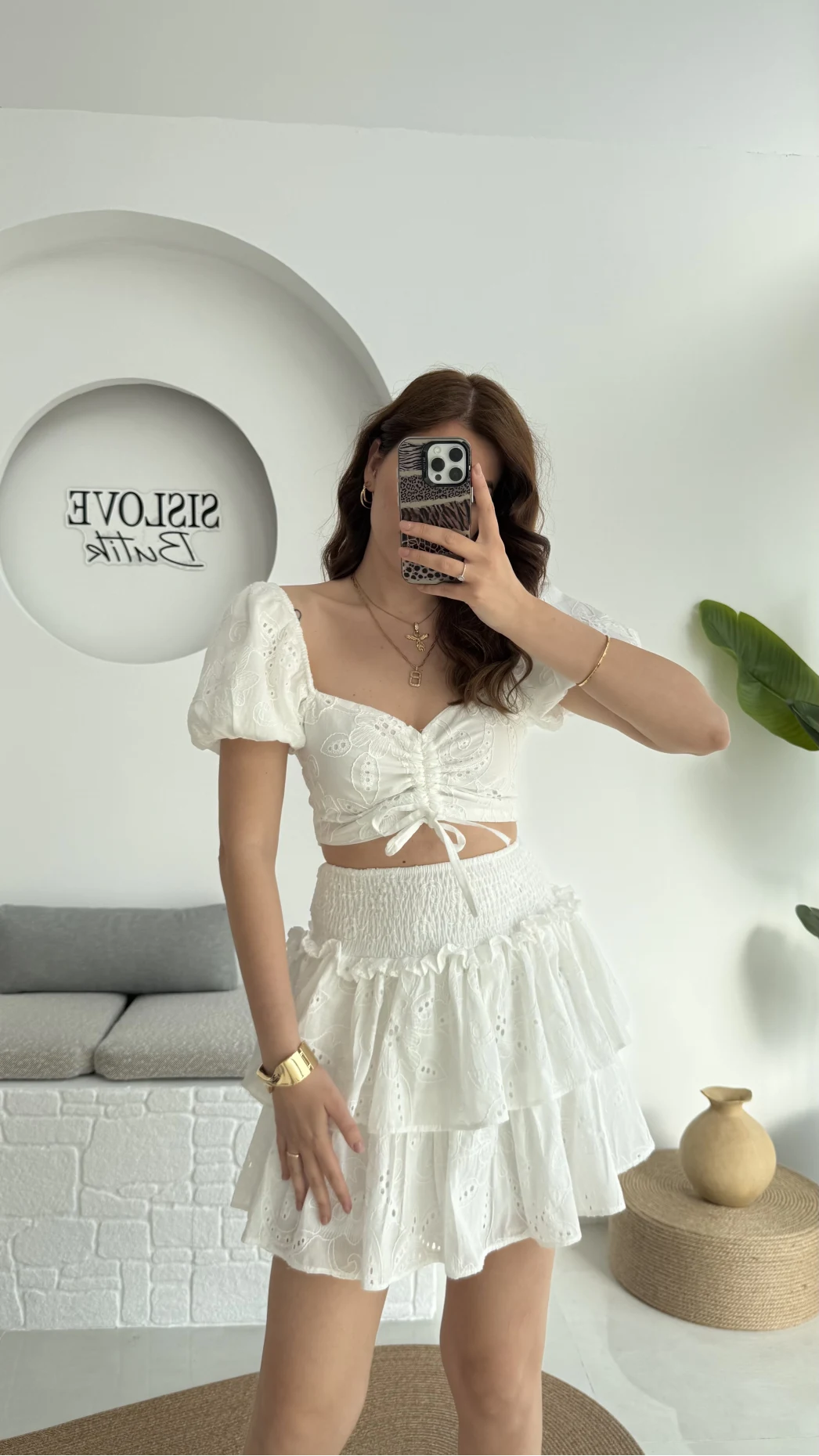 Party Etek Crop Takım Beyaz