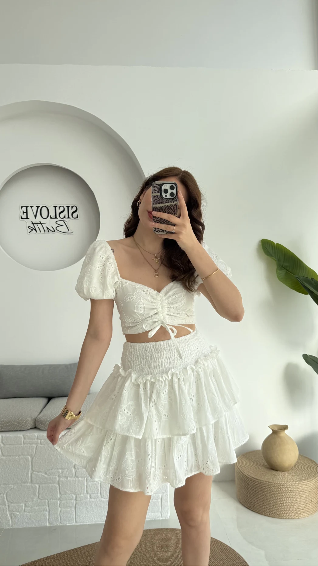 Party Etek Crop Takım Beyaz