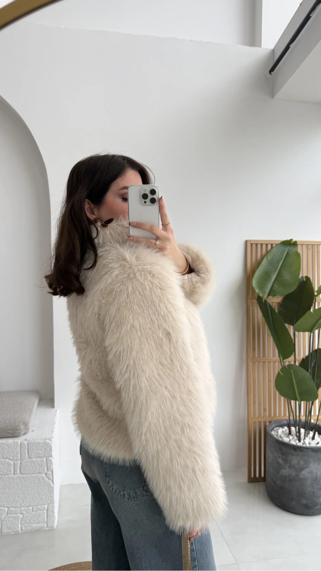 Paul Deri Detay Kürk Mont - Bej - Kod: 2709