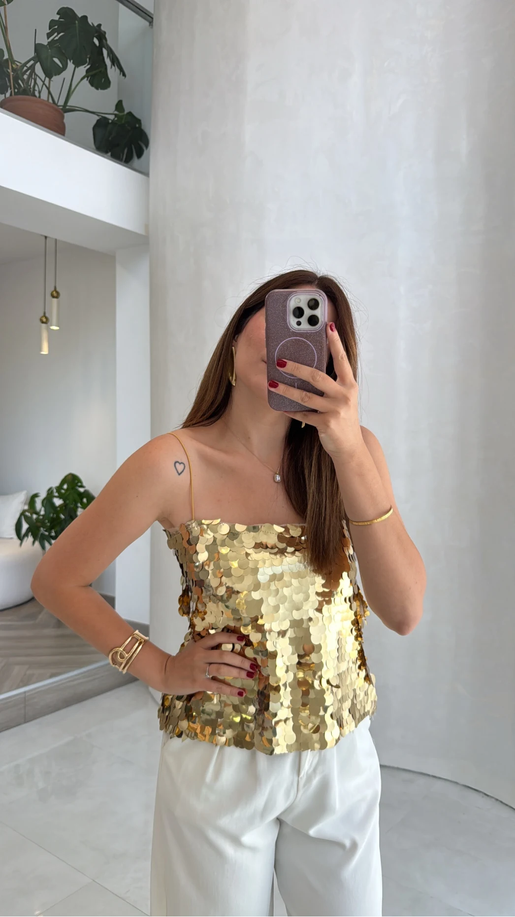 Payetli İp Askılı Bluz - Gold - Kod: 071950