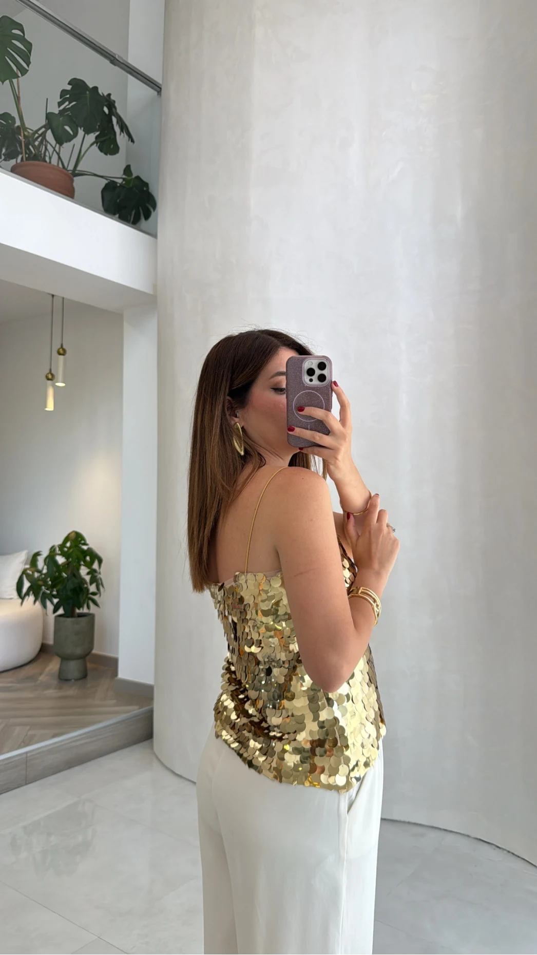 Payetli İp Askılı Bluz - Gold - Kod: 071950