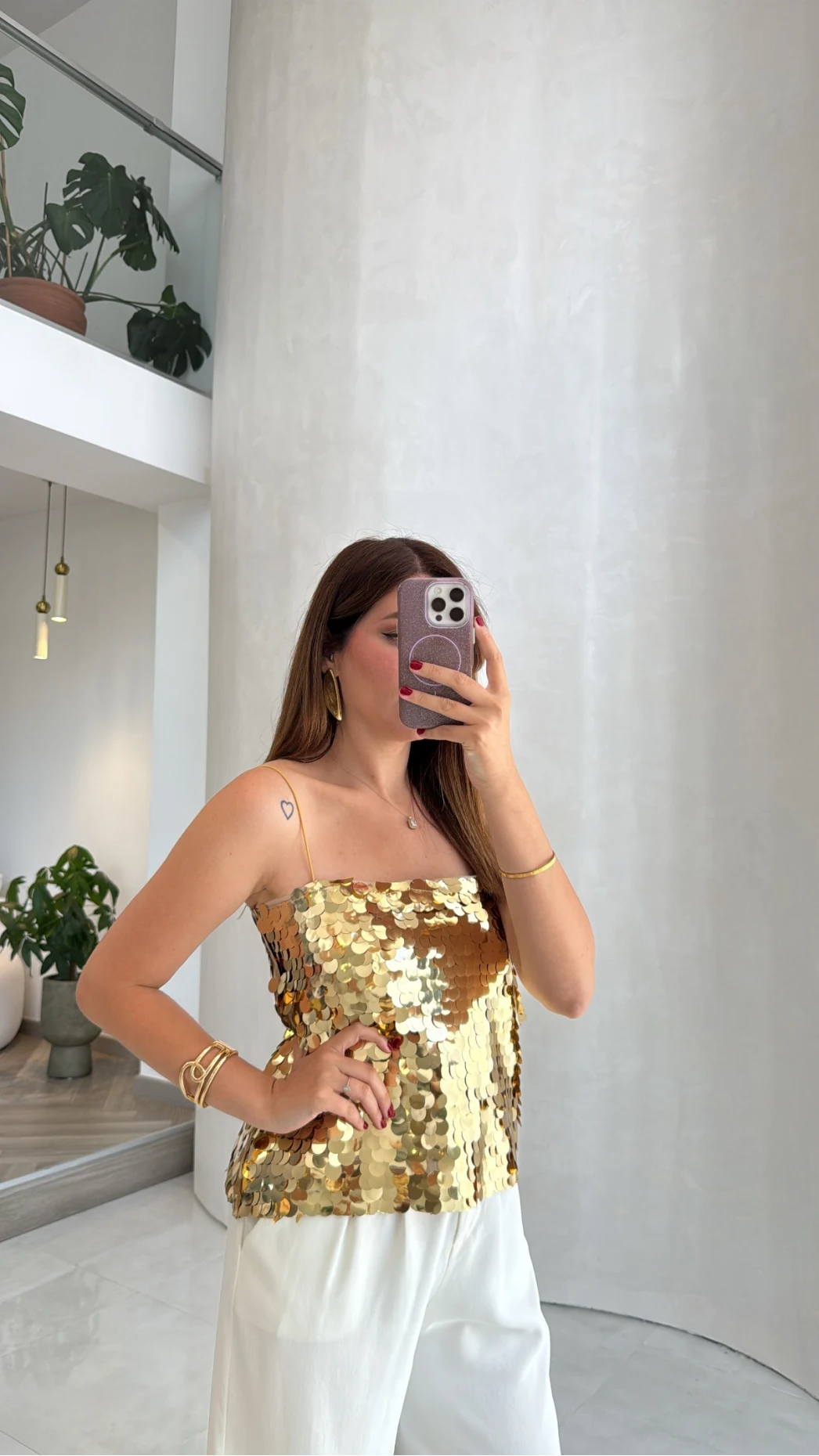 Payetli İp Askılı Bluz - Gold - Kod: 071950
