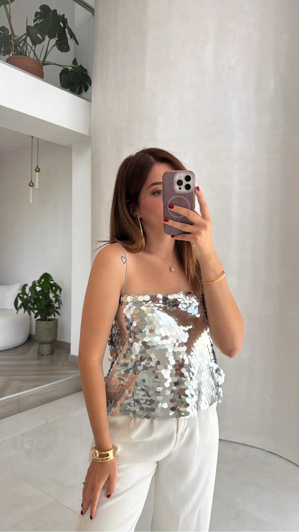 Payetli İp Askılı Bluz - Gümüş - Kod: 071950